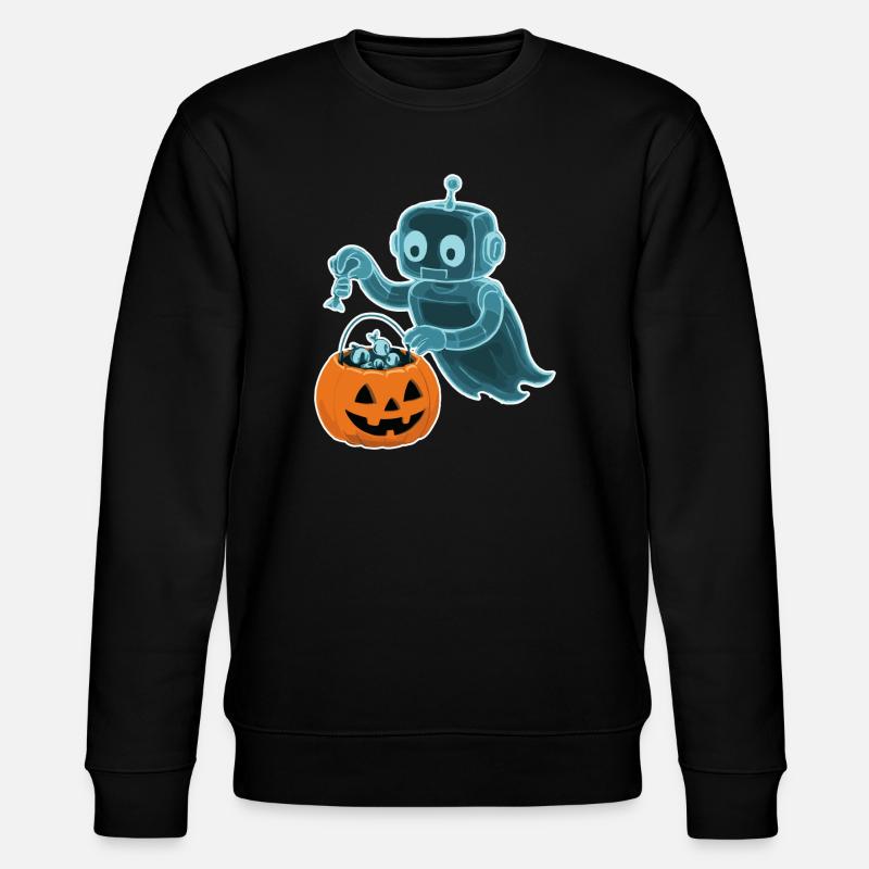 Gespenstischer Minibot mit Kürbiskorb - Stanley/Stella Unisex Bio-Sweatshirt CHANGER  - Schwarz