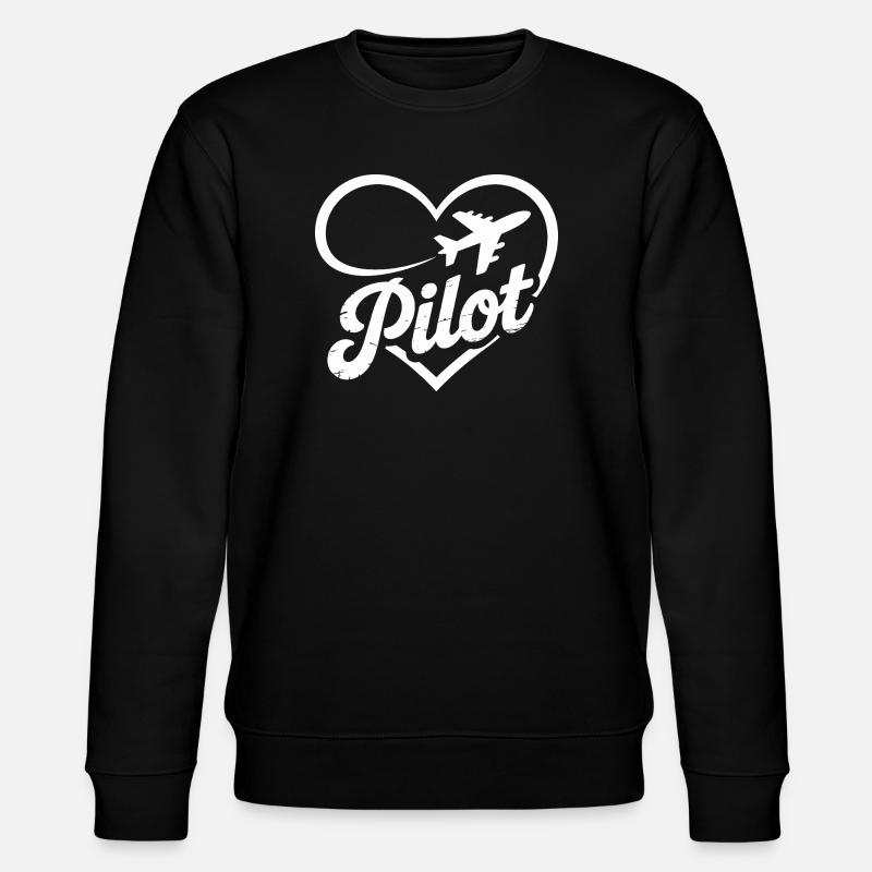 Pilot Herz Flugzeug Flugschein - Stanley/Stella Unisex Bio-Sweatshirt CHANGER  - Schwarz