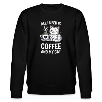 Coffee And Cat Quote Design - Stanley/Stella Unisex Bio-Sweatshirt CHANGER  - Schwarz - Vorne - Nik (191cm) & Marisol (170cm)