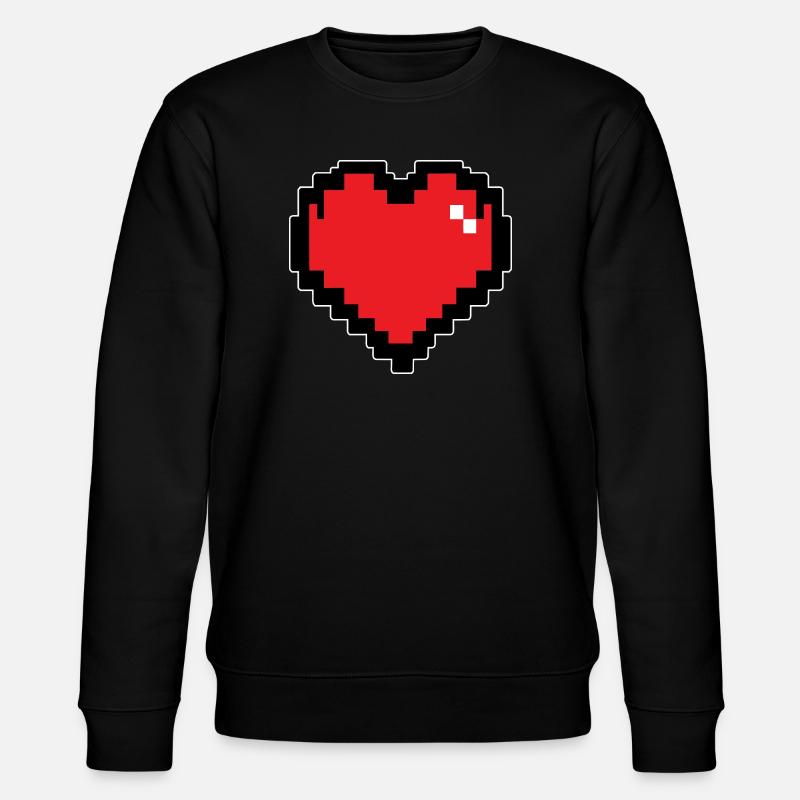 Retro Red Pixel Heart - Stanley/Stella CHANGER Unisex Organic Sweatshirt - black