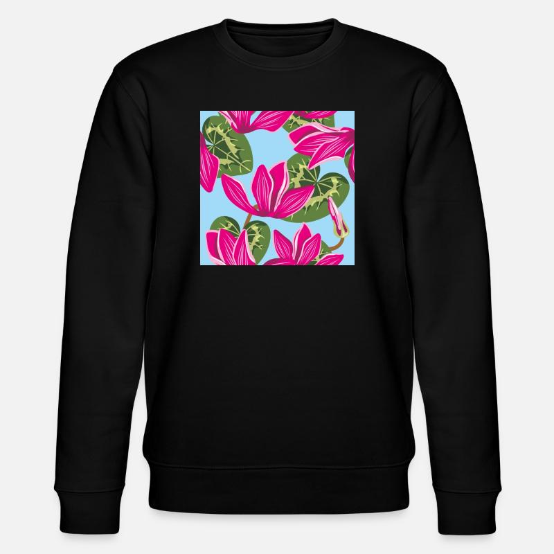 Bright pattern with cyclamen flowers - Stanley/Stella CHANGER Unisex Organic Sweatshirt - black