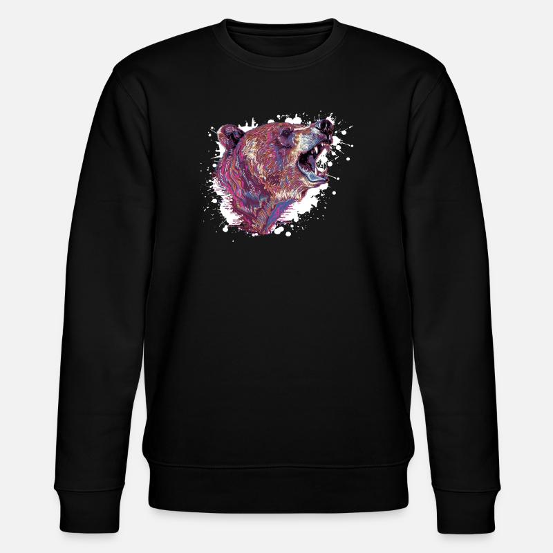 Neon Splash Bear Head - Stanley/Stella CHANGER Unisex Organic Sweatshirt - black