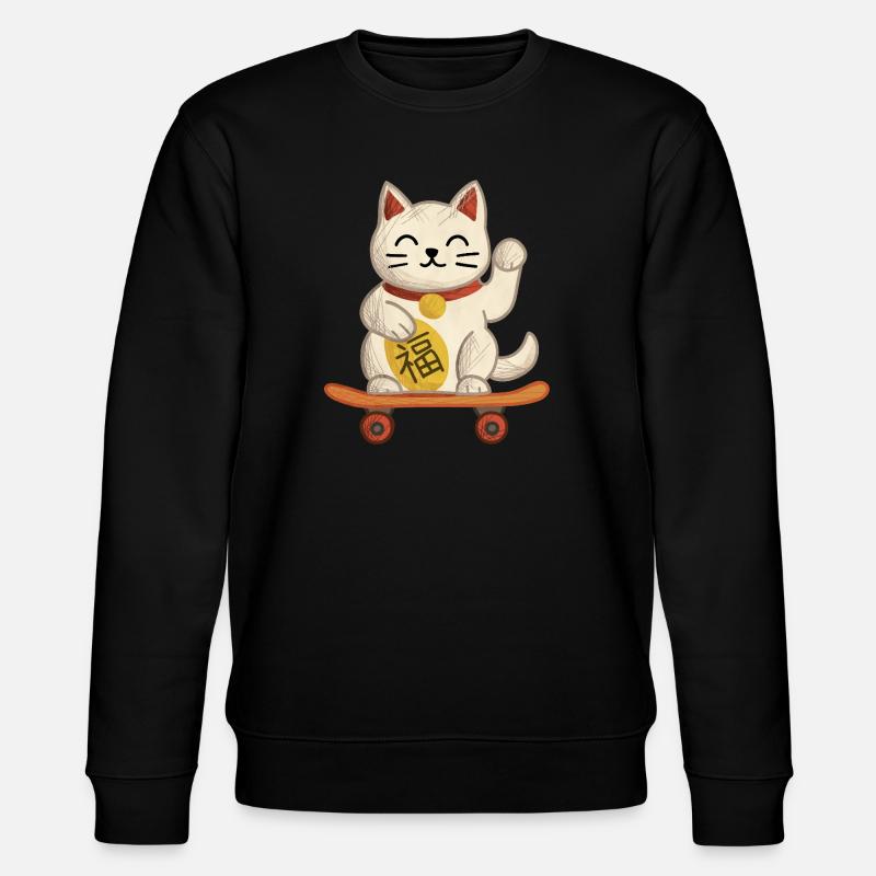 Maneki-neko Katzen-Skateboard - Stanley/Stella Unisex Bio-Sweatshirt CHANGER  - Schwarz