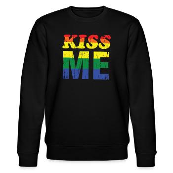 Kiss Me Regenbogen Retro-Schrift - Stanley/Stella Unisex Bio-Sweatshirt CHANGER  - Schwarz - Vorne - Nik (191cm) & Marisol (170cm)