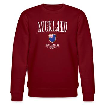 Auckland, Neuseeland, minimalistisches Design - Stanley/Stella Unisex Bio-Sweatshirt CHANGER  - Burgunderrot - Vorne - Nik (191cm) & Marisol (170cm)
