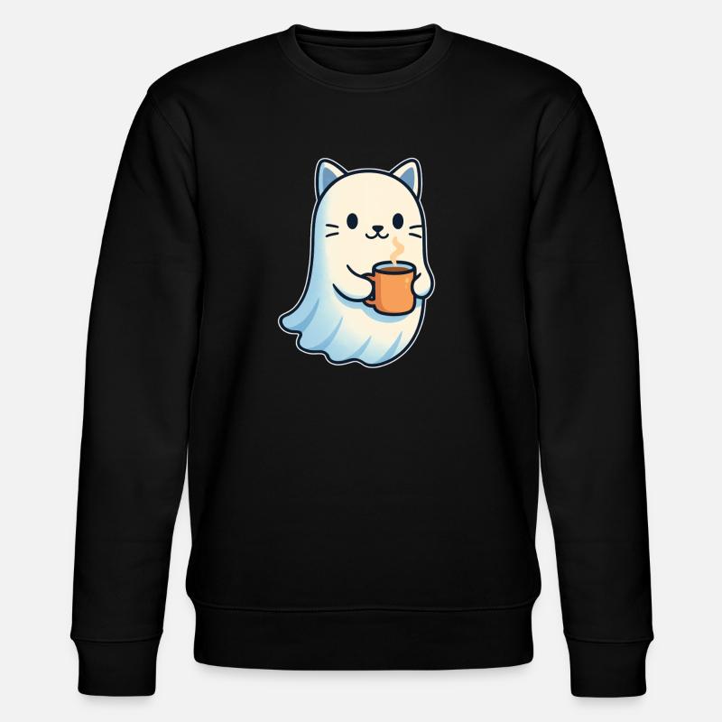 Coffee Ghost Cat with Mug - Stanley/Stella CHANGER Unisex Organic Sweatshirt - black