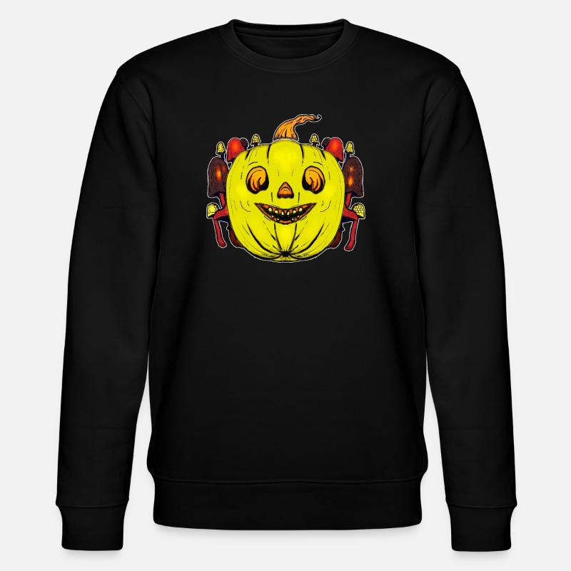 Grinsender Kürbis mit Pilzrahmen - Stanley/Stella Unisex Bio-Sweatshirt CHANGER  - Schwarz