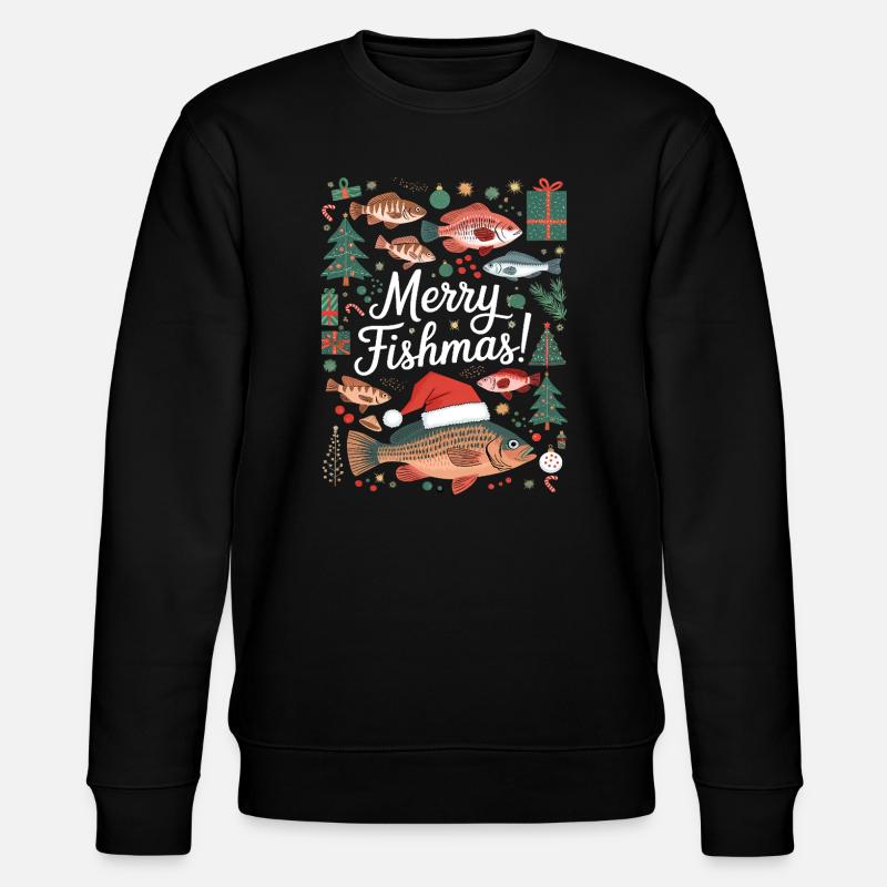 Angler Weihnachtspullover Fisch Merry Fishmas - Stanley/Stella Unisex Bio-Sweatshirt CHANGER  - Schwarz