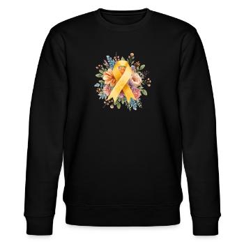 Ruban Jaune Aquarelle Florale – Endo Awareness - Sweat bio CHANGER Stanley/Stella Unisexe - noir - Devant - Nik (191cm) & Marisol (170cm)