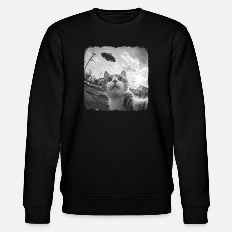 Katze und UFO - Stanley/Stella Unisex Bio-Sweatshirt CHANGER  - Schwarz