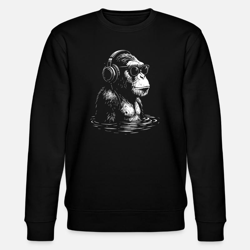 Headphone Monkey in Water - Stanley/Stella CHANGER Unisex Organic Sweatshirt - black