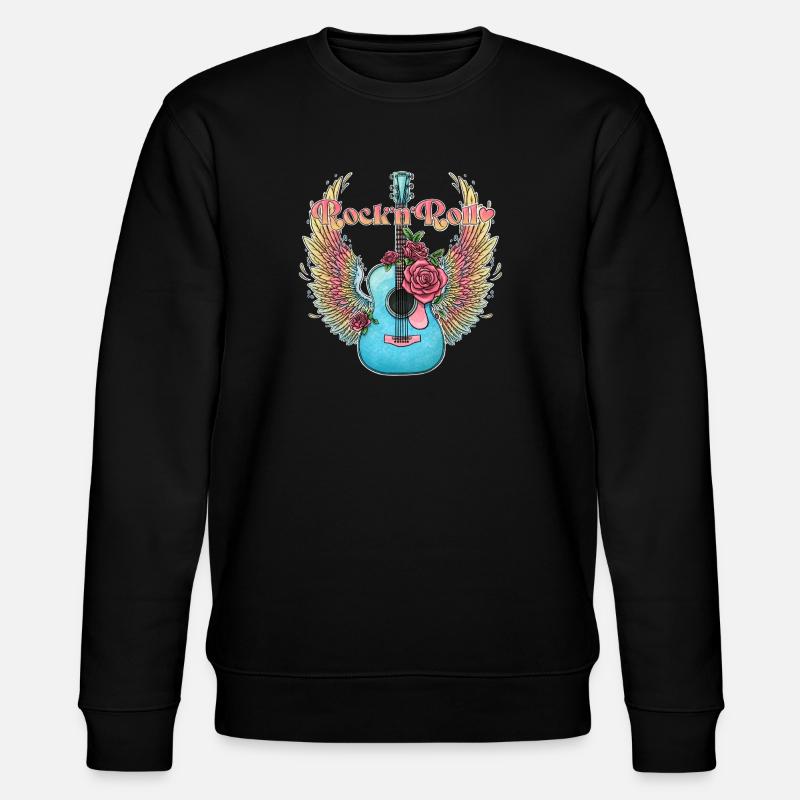 Blue Guitar Wings Roses Rock'n'Roll - Stanley/Stella Unisex Bio-Sweatshirt CHANGER  - Schwarz
