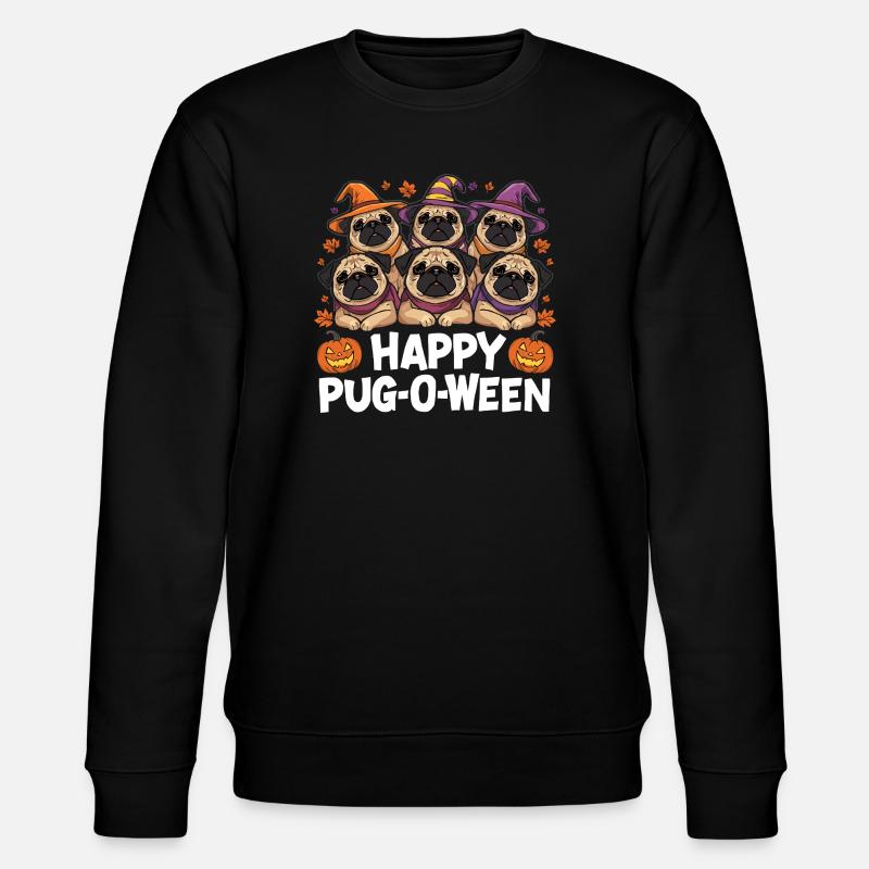 Pug-O-Ween Witch Hat Pugs - Stanley/Stella CHANGER Unisex Organic Sweatshirt - black