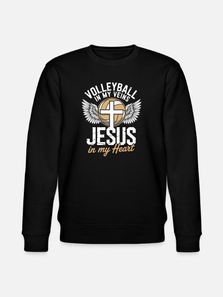 Volleyball & Jesus – Cross with Wings Design - Stanley/Stella CHANGER Unisex Organic Sweatshirt - black