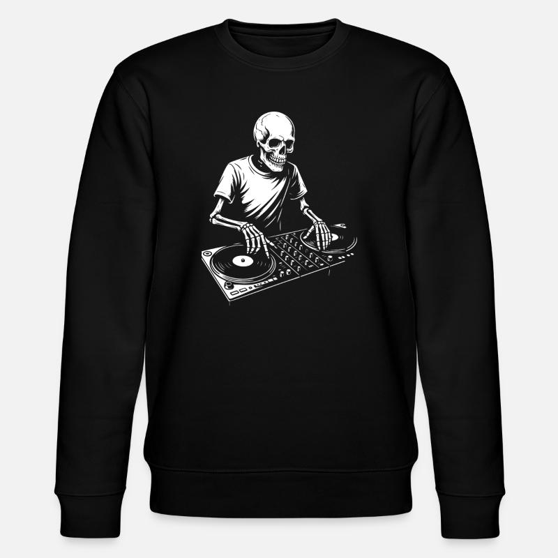 Skeleton DJ on Turntables - Stanley/Stella CHANGER Unisex Organic Sweatshirt - black