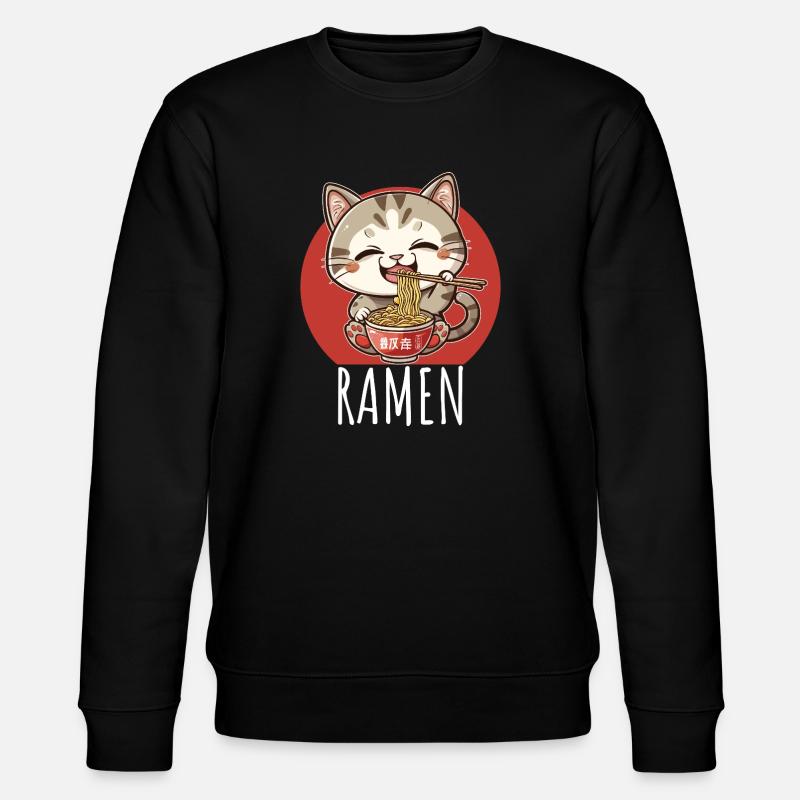 Retro Kawaii Cat Eats Ramen - Stanley/Stella CHANGER Unisex Organic Sweatshirt - black