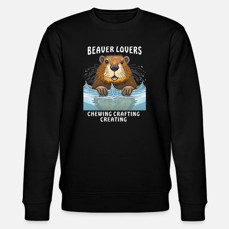 BEAVER LOVERS CHEWING CRAFTING CREATING - Stanley/Stella CHANGER Unisex Organic Sweatshirt - black