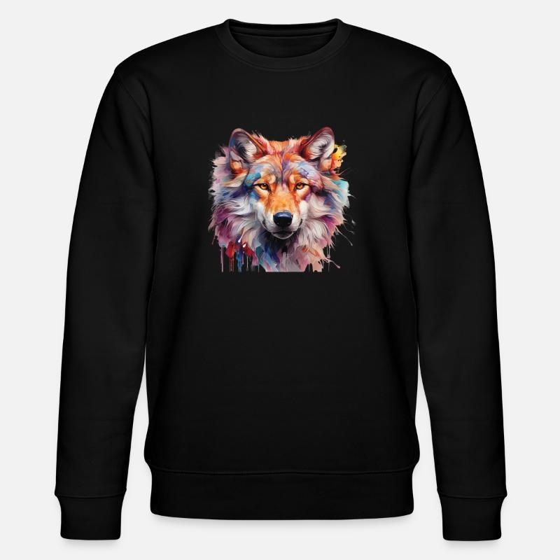 Bunter Wolf – Abstraktes Tierportrait Design - Stanley/Stella Unisex Bio-Sweatshirt CHANGER  - Schwarz