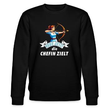 Bogenschützin Chefin zielt - Stanley/Stella Unisex Bio-Sweatshirt CHANGER  - Schwarz - Vorne - Nik (191cm) & Marisol (170cm)