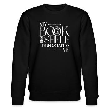 Mein Bücherregal versteht mich - Stanley/Stella Unisex Bio-Sweatshirt CHANGER  - Schwarz - Vorne - Nik (191cm) & Marisol (170cm)