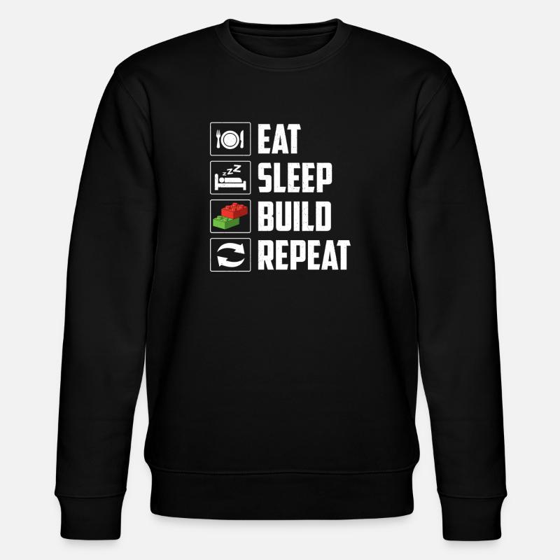 Eat Sleep Build Repeat Brick Builder Block  - Stanley/Stella CHANGER Unisex Organic Sweatshirt - black