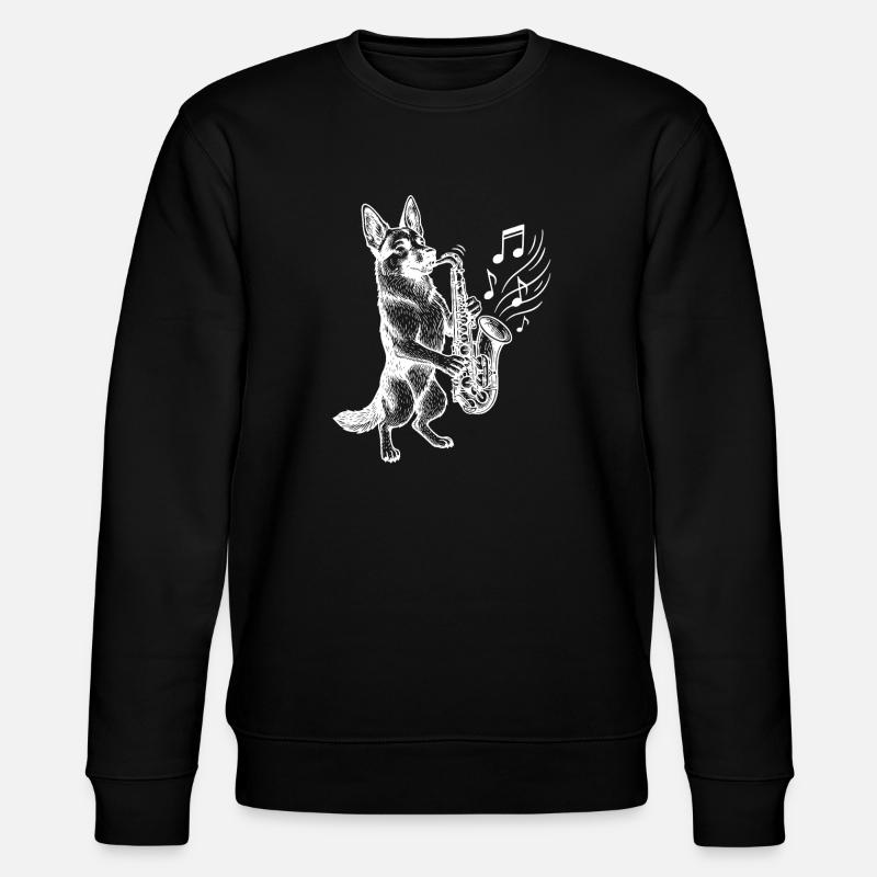 German Shepherd Saxophone Art Dog - Stanley/Stella CHANGER Unisex Organic Sweatshirt - black