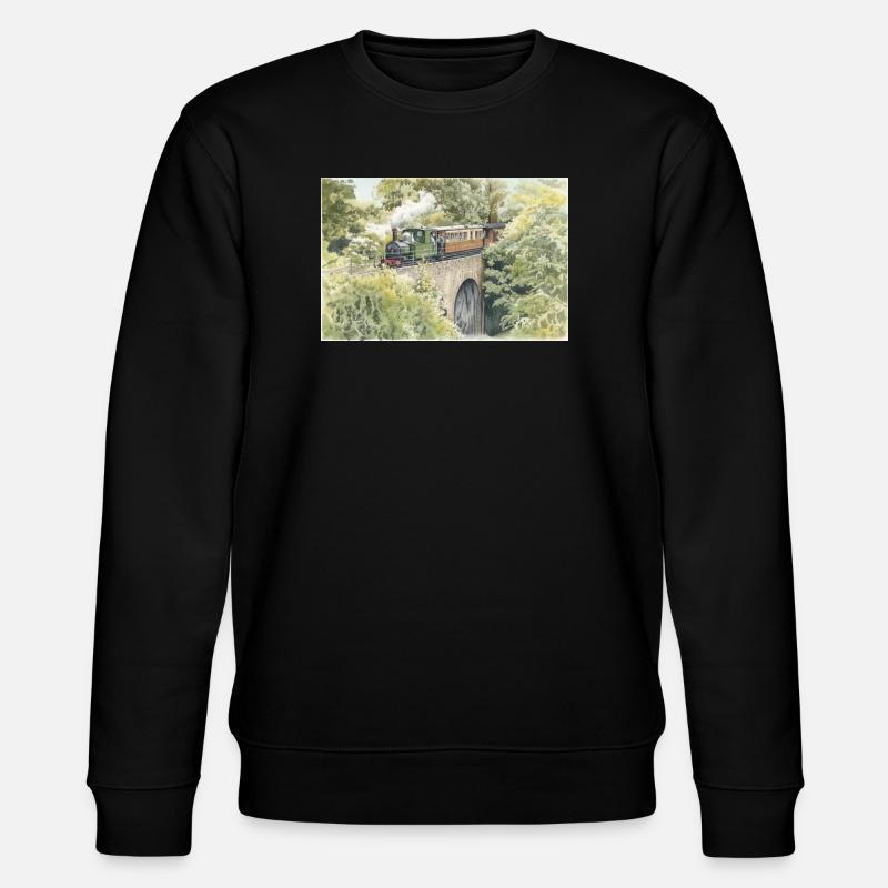 Aquarell-Dampfeisenbahn-Viadukt - Stanley/Stella Unisex Bio-Sweatshirt CHANGER  - Schwarz