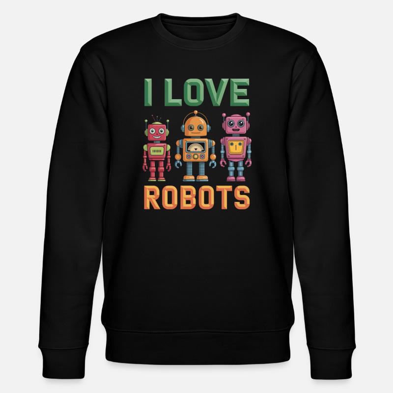 Retro Roboter - Stanley/Stella Unisex Bio-Sweatshirt CHANGER  - Schwarz