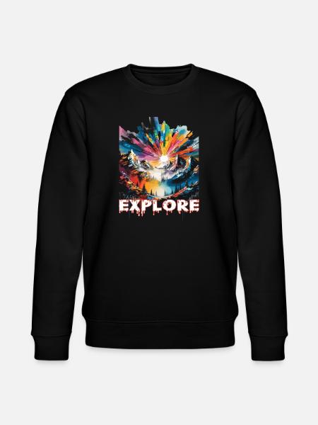 Colourful landscape with 'Explore' print - Stanley/Stella CHANGER Unisex Organic Sweatshirt - black
