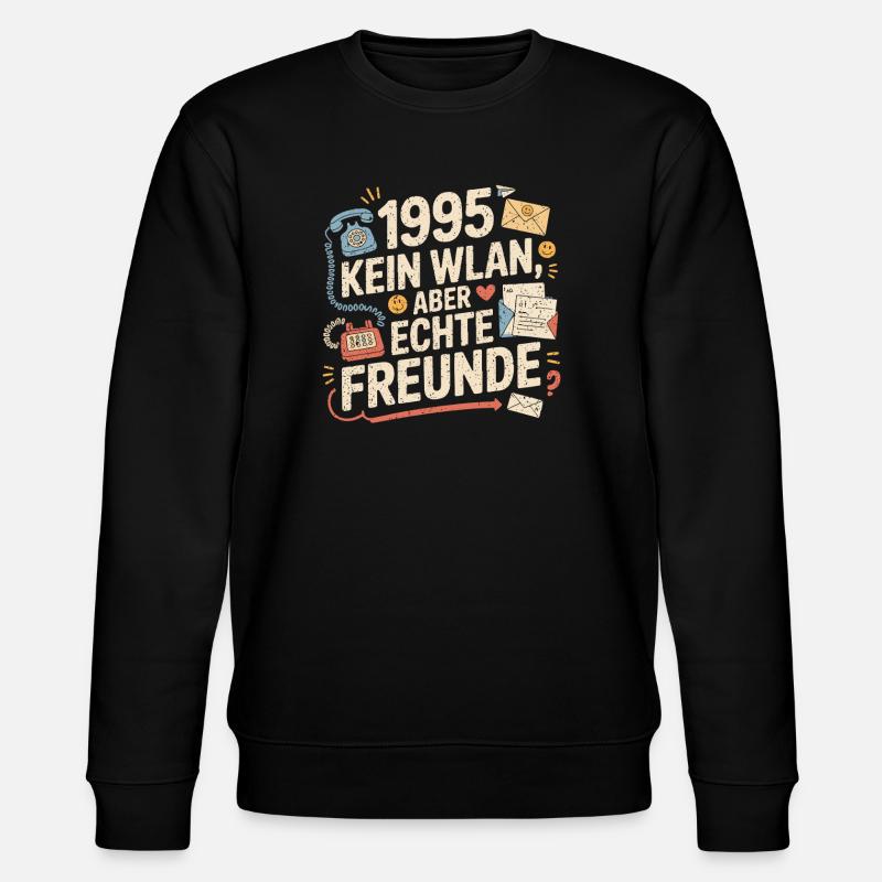 1995 Kein WLAN Aber Echte Freunde - Stanley/Stella Unisex Bio-Sweatshirt CHANGER  - Schwarz