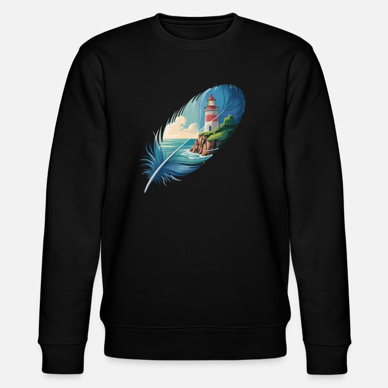 Leuchtturm in Feder Landschaft Malerei - Stanley/Stella Unisex Bio-Sweatshirt CHANGER  - Schwarz
