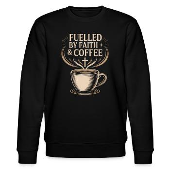 Fuelled By Faith And Coffee Glaube Kaffee Kreuz - Stanley/Stella Unisex Bio-Sweatshirt CHANGER  - Schwarz - Vorne - Nik (191cm) & Marisol (170cm)