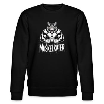 Muscular Sore Muscle Cartoon Cat - Stanley/Stella CHANGER Unisex Organic Sweatshirt - black - Front - Nik (191cm) & Marisol (170cm)