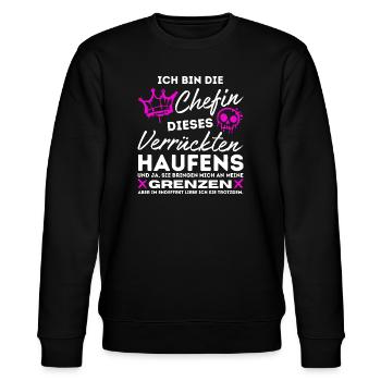 Chefin dieses Verrückten Haufens Geschenke Chefin - Stanley/Stella Unisex Bio-Sweatshirt CHANGER  - Schwarz - Vorne - Nik (191cm) & Marisol (170cm)