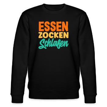 Essen Zocken Schlafen Gamer Spruch - Stanley/Stella Unisex Bio-Sweatshirt CHANGER  - Schwarz - Vorne - Nik (191cm) & Marisol (170cm)