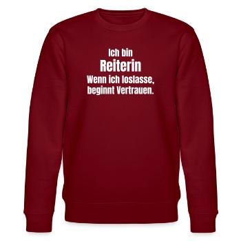 Ich bin Reiterin Vertrauen Loslassen - Stanley/Stella Unisex Bio-Sweatshirt CHANGER  - Burgunderrot - Vorne - Nik (191cm) & Marisol (170cm)