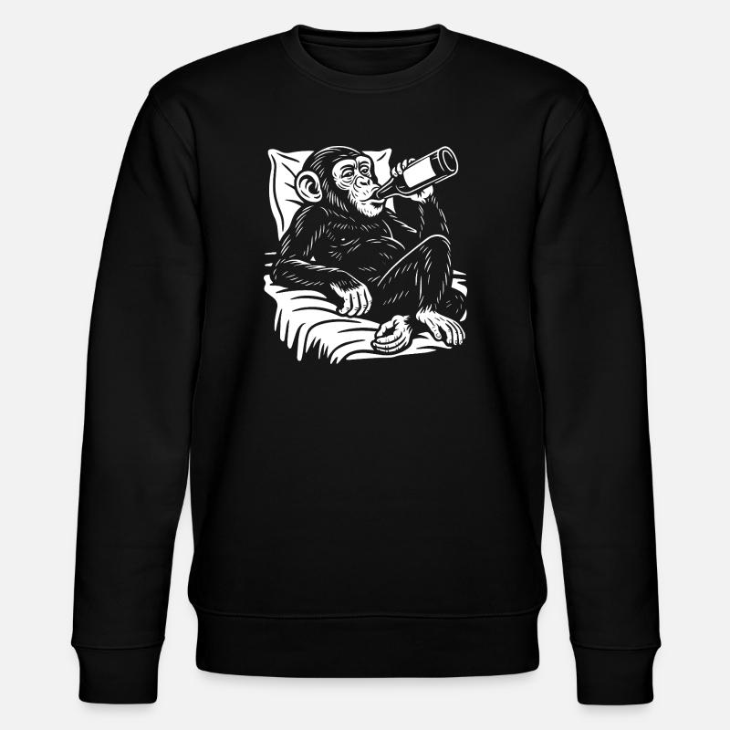 Le chimpanzé espiègle boit une bière - Sweat bio CHANGER Stanley/Stella Unisexe - noir