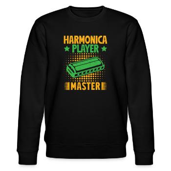 Funny Harmonica Player Master Harmonica - Stanley/Stella Unisex Bio-Sweatshirt CHANGER  - Schwarz - Vorne - Nik (191cm) & Marisol (170cm)