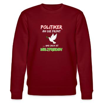 Les politiciens en première ligne et boum, c’est la paix mondiale - Sweat bio CHANGER Stanley/Stella Unisexe - bordeaux - Devant - Nik (191cm) & Marisol (170cm)