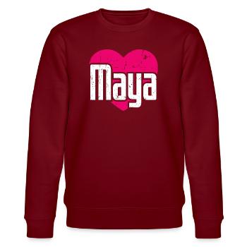 I Love Maya Pinkes Herz Ich liebe Maya - Stanley/Stella Unisex Bio-Sweatshirt CHANGER  - Burgunderrot - Vorne - Nik (191cm) & Marisol (170cm)
