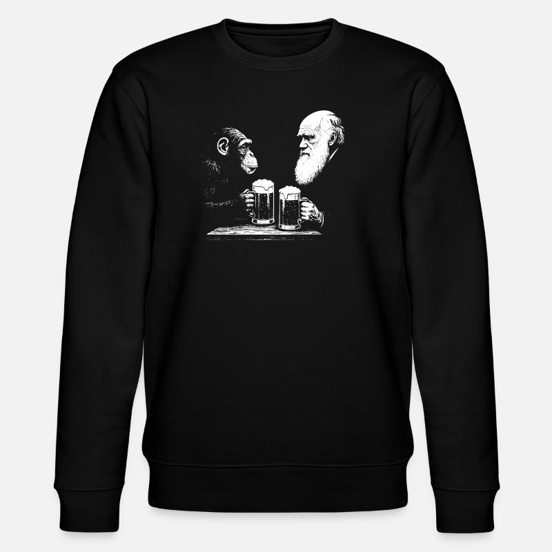 Chimp and Darwin drinking beer - Stanley/Stella CHANGER Unisex Organic Sweatshirt - black