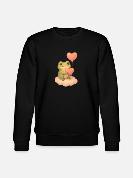 Kawaii Frog – Heart Balloon & Cloud - Stanley/Stella CHANGER Unisex Organic Sweatshirt - black