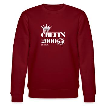 Chefin Edition 2000 Powerfrau 25 Jahre - Stanley/Stella Unisex Bio-Sweatshirt CHANGER  - Burgunderrot - Vorne - Nik (191cm) & Marisol (170cm)