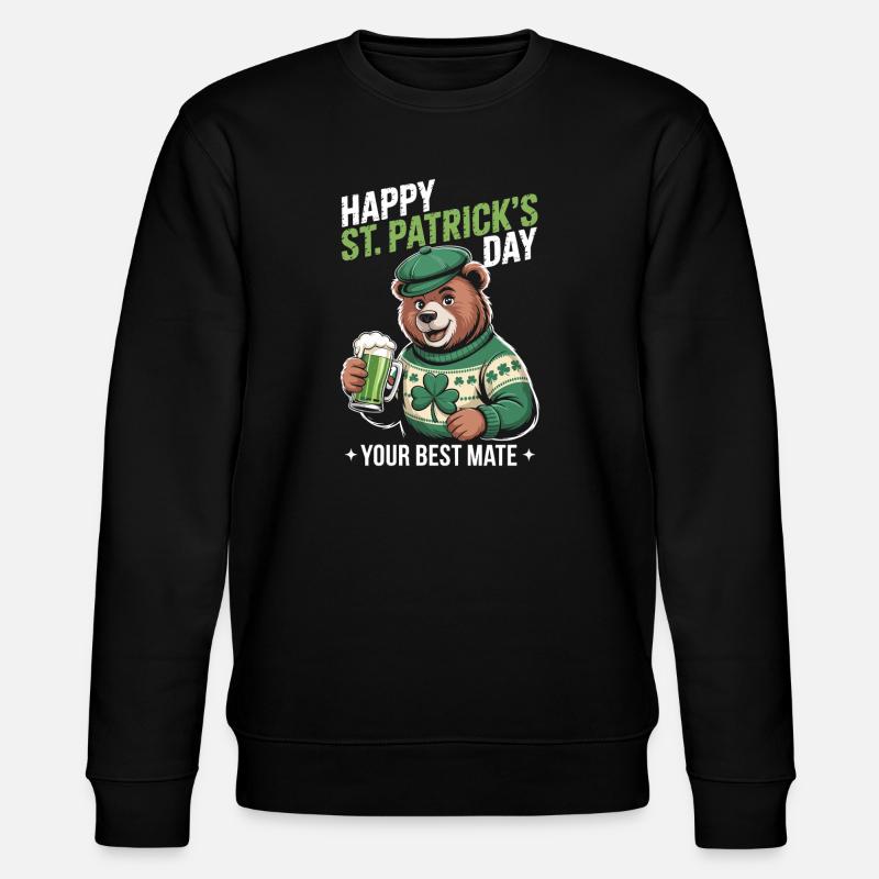 St Patrick's Bär mit Grünem Mantel - Stanley/Stella Unisex Bio-Sweatshirt CHANGER - Schwarz