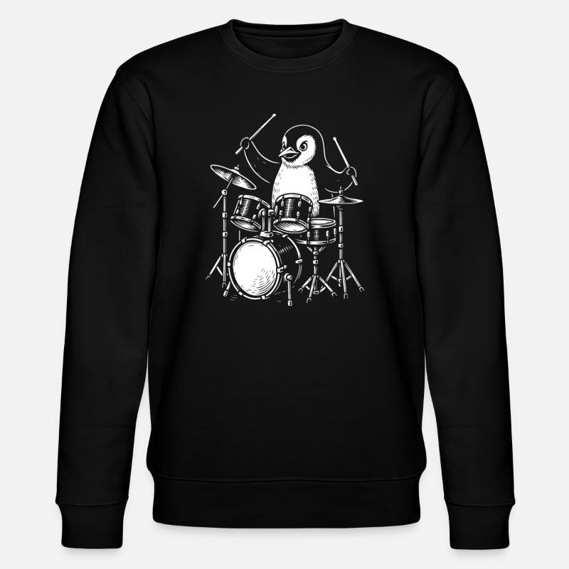 Penguin Drummer Line Art Tee - Stanley/Stella CHANGER Unisex Organic Sweatshirt - black