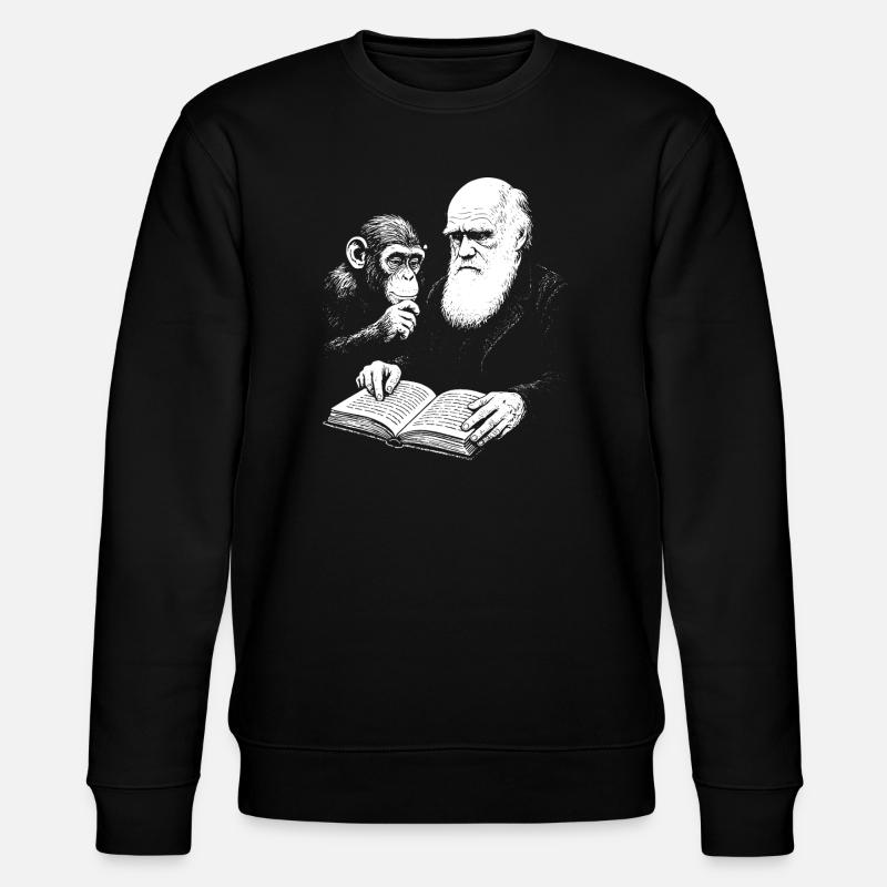 Charles Darwin studying with Monkey  - Stanley/Stella CHANGER Unisex Organic Sweatshirt - black