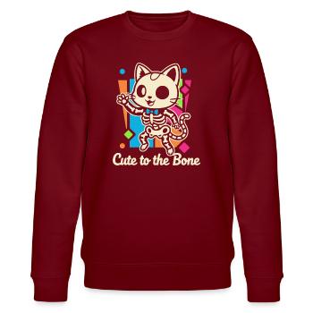 Motif squelette de chat Ronronnement - Sweat bio CHANGER Stanley/Stella Unisexe - bordeaux - Devant - Nik (191cm) & Marisol (170cm)