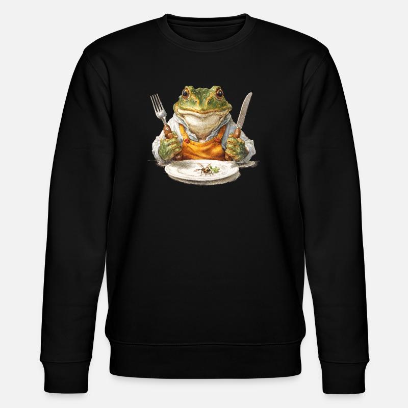 Froschkoch mit Gabel und Messer - Stanley/Stella Unisex Bio-Sweatshirt CHANGER  - Schwarz