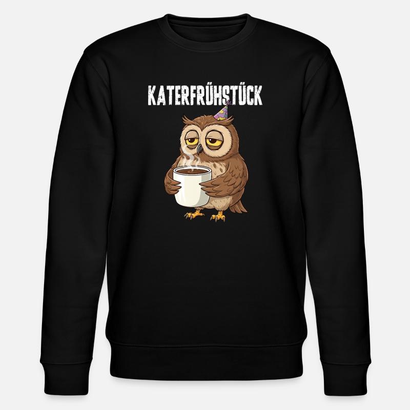 Katerfrühstück Eule mit Kaffee lustiger Hangover - Stanley/Stella Unisex Bio-Sweatshirt CHANGER  - Schwarz