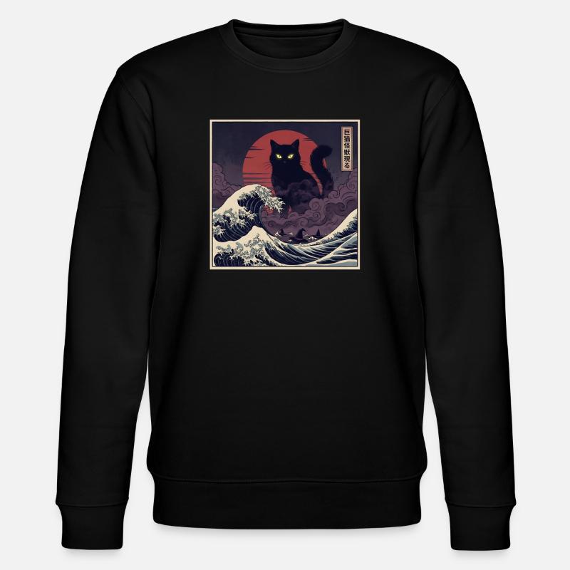 Giant Kaiju Cat Over Waves 巨猫怪獣現る - Stanley/Stella CHANGER Unisex Organic Sweatshirt - black